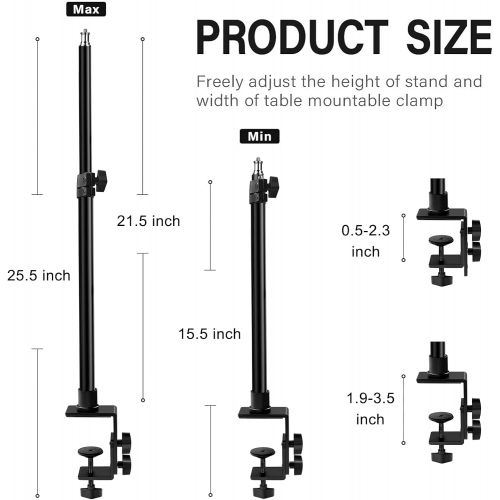  Obeamiu 2 Pack C Clamp Desk Mount Light Stand with 1/4 Ball Head and Hot Shoe Mount Adapter, 15.5-25.5 Inch Adjustable Tabletop Bracket Stand for DSLR Camera, Ring Light, Video Mon