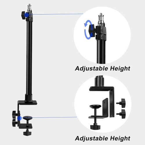  Obeamiu 2 Pack C Clamp Desk Mount Light Stand with 1/4 Ball Head and Hot Shoe Mount Adapter, 15.5-25.5 Inch Adjustable Tabletop Bracket Stand for DSLR Camera, Ring Light, Video Mon