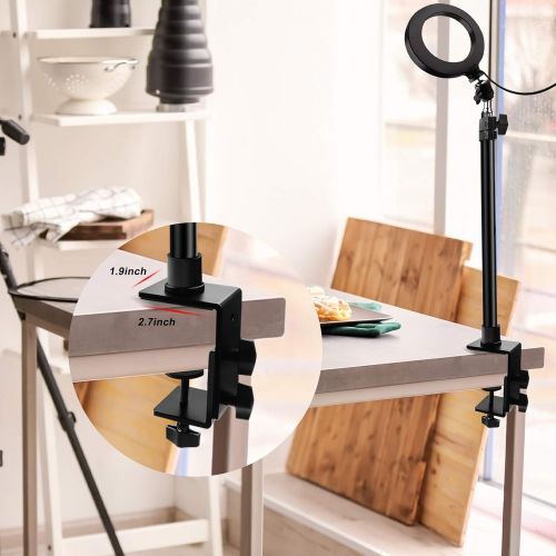  Obeamiu 2 Pack C Clamp Desk Mount Light Stand with 1/4 Ball Head and Hot Shoe Mount Adapter, 15.5-25.5 Inch Adjustable Tabletop Bracket Stand for DSLR Camera, Ring Light, Video Mon