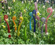 Oberini Three Blown Glass Fiddle Stix, 14 inch Fiddle Head Fern Plant Stakes for the Garden FREE SHIPPING