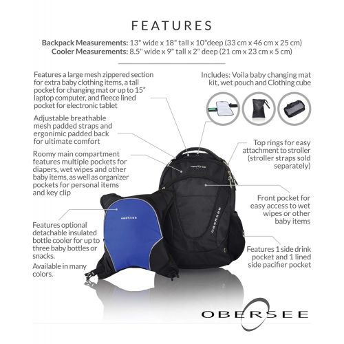  Obersee Oslo Diaper Bag Backpack with Detachable Cooler, Black/Orange