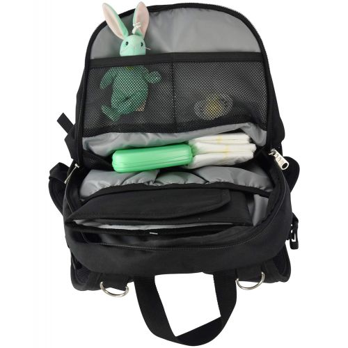  Rio Diaper Backpack with Baby Bottle Cooler and Changing Mat, Shoulder Baby Bag, Food Cooler, Clip to Stroller (Black/Black) - Obersee