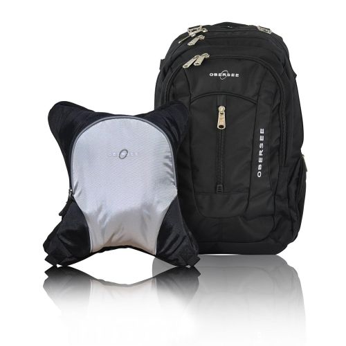  [아마존베스트]Obersee Bern Diaper Backpack, Shoulder Baby Bag, With Food Cooler, Clip to Stroller (Black/Silver Gray)