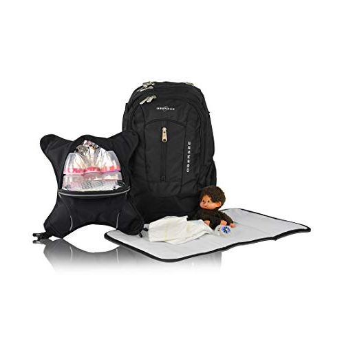  [아마존베스트]Obersee Bern Diaper Backpack, Shoulder Baby Bag, With Food Cooler, Clip to Stroller (Black/Silver Gray)