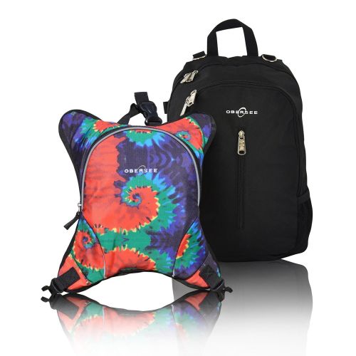  Rio Diaper Backpack with Baby Bottle Cooler and Changing Mat, Shoulder Baby Bag, Food Cooler, Clip to Stroller (Black/Tie Dye) - Obersee