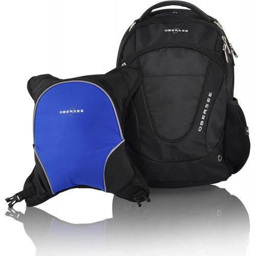  Obersee Oslo Diaper Bag Backpack with Detachable Cooler, Black/Royal Blue