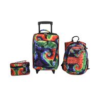 Kids Luggage Set, Large Rolling Piece, Travel Backpack, Toiletry Case (Tie Dye) - Obersee