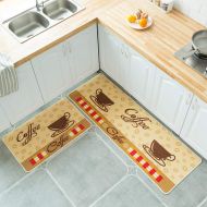 Ocamo 2PCS/Set Kitchen Mat Rubber Backing Doormat Runner Rug Set, Simple Cartoon Printed Non Slip Floor Mat Carpet for Kitchen Door Coffee Cup 50X80+50X120cm