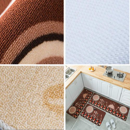  Ocamo 2PCS/Set Kitchen Mat Rubber Backing Doormat Runner Rug Set, Simple Cartoon Printed Non Slip Floor Mat Carpet for Kitchen Door Coffee Cup 50X80+50X120cm