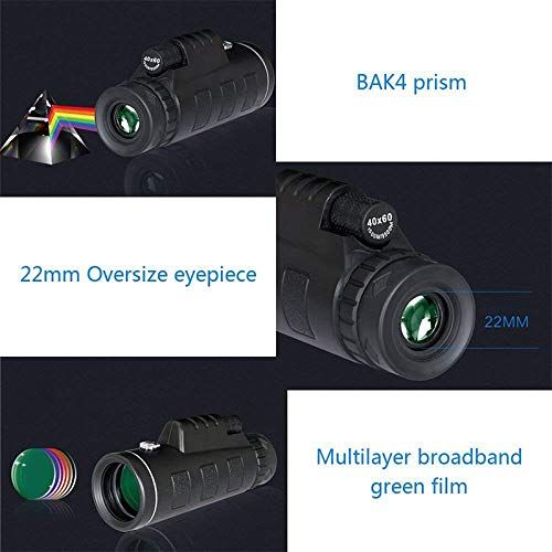  Ocamo 40X60 BAK4 Monocular Telescope HD Mini Monocular for Outdoor Hunting Camping with Phone Clip