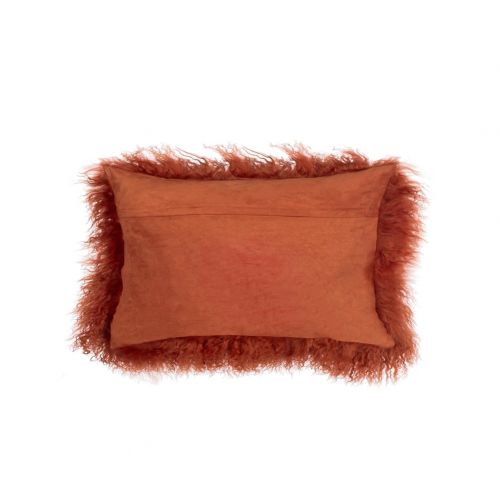  Occasion Gallery Pumpkin Orange Real Genuine Mongolian Lamb Fur Pillow, Includes Pillow Filling. 12 x 20 Rectangular.