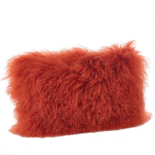  Occasion Gallery Pumpkin Orange Real Genuine Mongolian Lamb Fur Pillow, Includes Pillow Filling. 12 x 20 Rectangular.