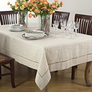 Occasion Gallery Natural Beige, Classic Tuscany Hemstitch Tablecloth, Rectangular 65 Inch x 120 Inch