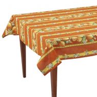 Occitan Imports Citrons Orange Striped Rectangular French Tablecloth, Coated Cotton, 61 x 79 (4-6 People)