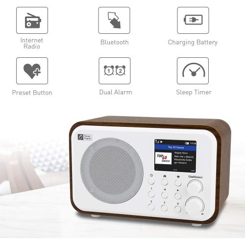  [아마존베스트]Ocean Digital WiFi Internet Radios WR-336N Portable Digital Radio with Rechargeable Battery Bluetooth Receiver with 2.4” Color Display, 4 Preset Buttons, Support UPnP & DLNA-White