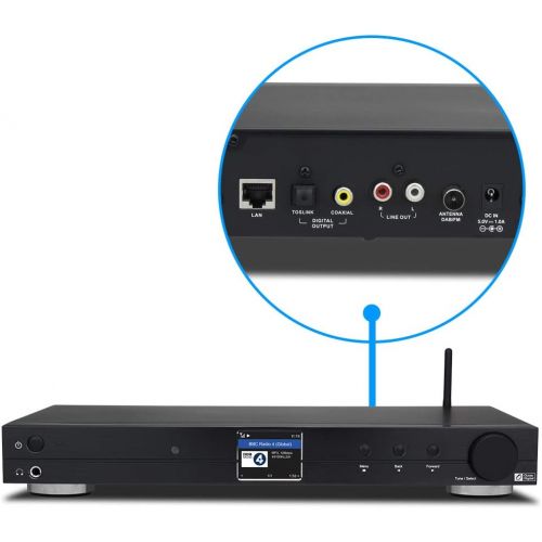  Ocean Digital WiFi Internet Radio Tuner (430 mm) WR10 DAB+DABFM Ethernet Bluetooth Receiver 2.4 TFT Colour Display with Digital Output to Connect Hi-Fi System -Black