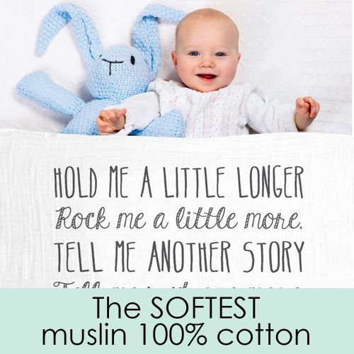  Ocean Drop Designs - White Muslin Swaddle Blankets - Hold Me A Little Longer Quote - for Christening, Baptism, Baby Shower, Godchild Gift - 100% Cotton, Breathable - Machine Washab