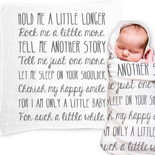  Ocean Drop Designs - White Muslin Swaddle Blankets - Hold Me A Little Longer Quote - for Christening, Baptism, Baby Shower, Godchild Gift - 100% Cotton, Breathable - Machine Washab