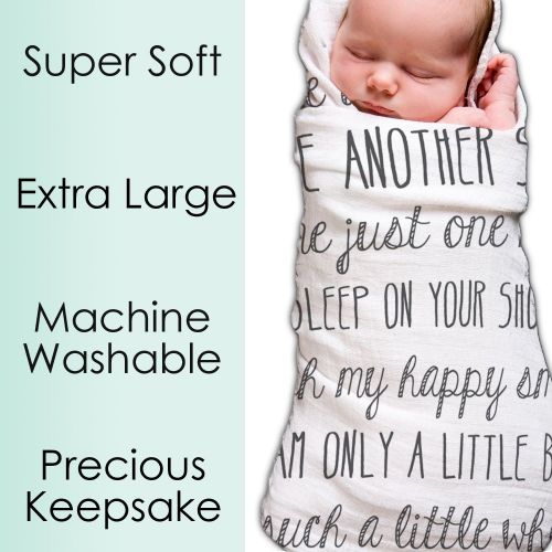  Ocean Drop Designs - White Muslin Swaddle Blankets - Hold Me A Little Longer Quote - for Christening, Baptism, Baby Shower, Godchild Gift - 100% Cotton, Breathable - Machine Washab