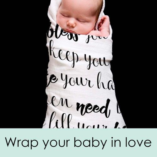  Ocean Drop Designs Ocean Drop - White Muslin Swaddle Blankets - May The Lord Quote - for Christening, Baptism, Baby Shower, Godchild Gift - 100% Cotton, Breathable - Machine Washable (47x47)