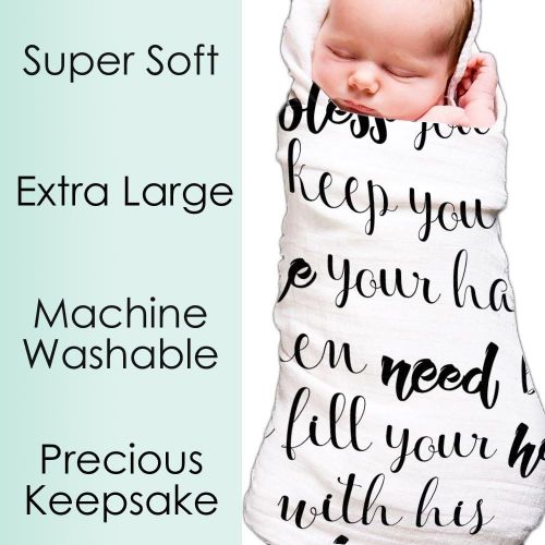  Ocean Drop Designs Ocean Drop - White Muslin Swaddle Blankets - May The Lord Quote - for Christening, Baptism, Baby Shower, Godchild Gift - 100% Cotton, Breathable - Machine Washable (47x47)