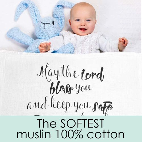  Ocean Drop Designs Ocean Drop - White Muslin Swaddle Blankets - May The Lord Quote - for Christening, Baptism, Baby Shower, Godchild Gift - 100% Cotton, Breathable - Machine Washable (47x47)