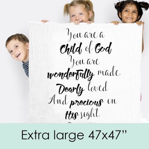  Ocean Drop Designs - White Muslin Swaddle Blankets - Psalm 139 ‘Child of God’ Quote - for...