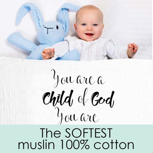  Ocean Drop Designs - White Muslin Swaddle Blankets - Psalm 139 ‘Child of God’ Quote - for...