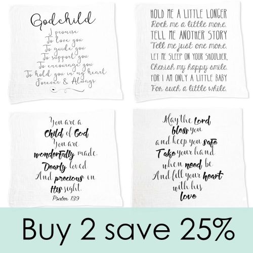  Ocean Drop Designs - White Muslin Swaddle Blankets - Psalm 139 ‘Child of God’ Quote - for...