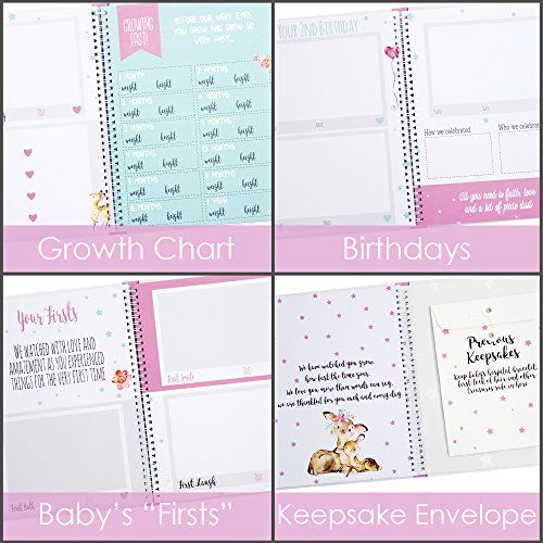  [아마존베스트]Ocean Drop Designs Baby Memory Book for Girls, Babys Memory Book, Baby Book, Baby Girl Memory Book, Baby Record Book Pink 0-3 Years, Baby Girl Gift/Shower Gift/New Parents Gift, Keepsake Envelope, Gi