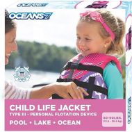 Oceans7 US Coast Guard-Approved, Type III - Kids Life Jacket - Personal Flotation Device with with Comfortable Flex-Form-Fit Open-Sided Design - Pink/Berry