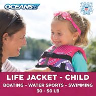 Oceans 7 New & Improved Oceans7 US Coast Guard Approved, Child Life Jacket, Flex-Form Chest, Open-Sided Design, Type III Vest, PFD, Personal Flotation Device, Pink/Berry