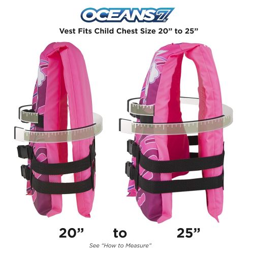  Oceans 7 New & Improved Oceans7 US Coast Guard Approved, Child Life Jacket, Flex-Form Chest, Open-Sided Design, Type III Vest, PFD, Personal Flotation Device, Pink/Berry
