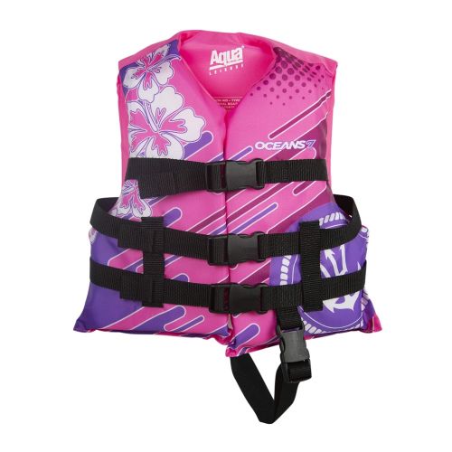  Oceans 7 New & Improved Oceans7 US Coast Guard Approved, Child Life Jacket, Flex-Form Chest, Open-Sided Design, Type III Vest, PFD, Personal Flotation Device, Pink/Berry