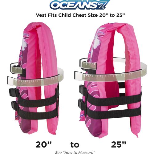  [아마존베스트]New & Improved Oceans7 US Coast Guard Approved, Child Life Jacket, Flex-Form Chest, Open-Sided Design, Type III Vest, PFD, Personal Flotation Device, Pink/Berry