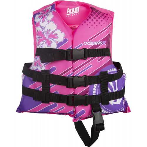  [아마존베스트]New & Improved Oceans7 US Coast Guard Approved, Child Life Jacket, Flex-Form Chest, Open-Sided Design, Type III Vest, PFD, Personal Flotation Device, Pink/Berry