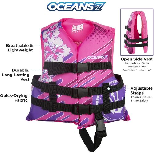  [아마존베스트]New & Improved Oceans7 US Coast Guard Approved, Child Life Jacket, Flex-Form Chest, Open-Sided Design, Type III Vest, PFD, Personal Flotation Device, Pink/Berry