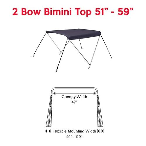  Oceansouth 2 Bow Bimini Top Boat Cover/Sun Shade Boat Canopy with Integrated Storage Boot - 5ft (Blue, Mounting Width 51