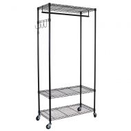 Oceanstar Garment Rack with Adjustable Shelves with Hooks Black