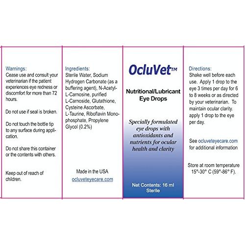  OcluVet Eye Drops for Pets - Scientifically Formulated, Patented, and Clinically Studied Antioxidants for Pets with Cataracts - Includes N-acetylcarnosine (NAC) - 16mL