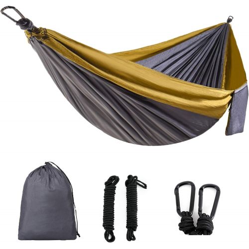  Ocodio Single & Double Camping Hammock with 2 Tree StrapsLightweight Portable Parachute Nylon Hammock Set for Travel, Backpacking,Beach,Yard and Outdoor Survival (Camel, Twin)