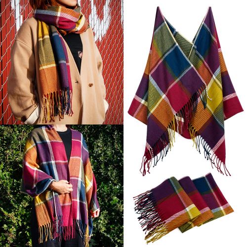  Oct17 Fashion Womens Scarf Lightweight Long Plaid Tartan Scarfs Lady Pashmina Winder Wraps Shawl Stole Soft Warm Scarves For Women