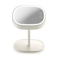 Oct17 Makeup Mirror Lighted Lamp LED Vanity Travel Portable Cordless Rechargeable Battery Powered Round Natural Light Touch Screen Desk With Under Organizer Storage 180 Adjustable