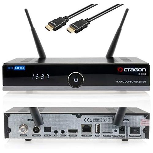  Octagon SF8008 UHD 4K Satellite Receiver with Babotech HDMI Cable [HDR H.265 E2 Linux Dual WiFi] (1x DVB S2X + DVB C/T2, 0GB)