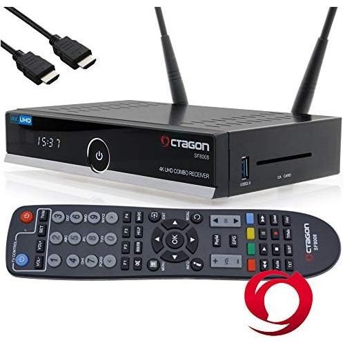  OCTAGON SF8008 4K UHD E2 DVB S2X & DVB C/T2+Open ATV Pre Installed with Transmitter List Astra & Hotbird Includes HDMi Cable M@tec Digital