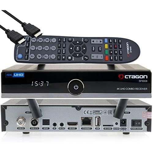  OCTAGON SF8008 4K UHD E2 DVB S2X & DVB C/T2+Open ATV Pre Installed with Transmitter List Astra & Hotbird Includes HDMi Cable M@tec Digital