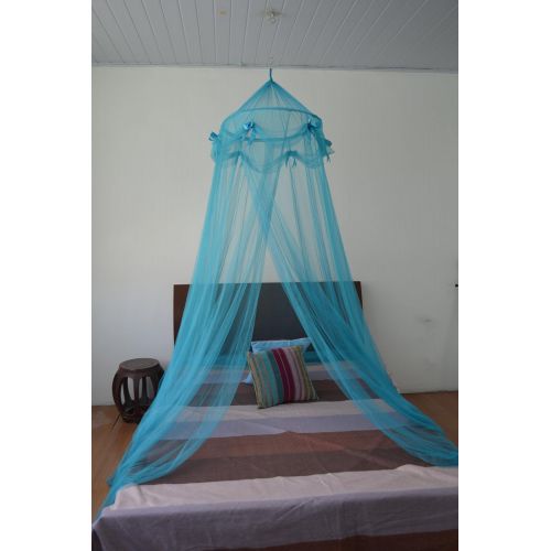  [아마존베스트]Octorose Ribbon Bed Canopy Mosquito Net for All Size Bed, Dressing Room, Out Door Events (Teal Blue)