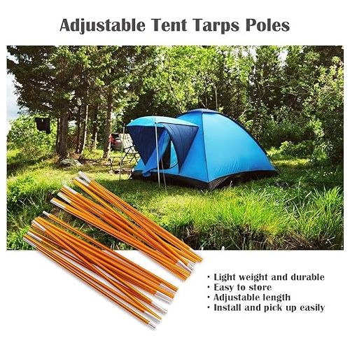  Adjustable Tarp Poles, Telescoping Aluminum Tarp and Tent Poles Set of 2, Collapsible Lightweight Poles for Camping, Backpacking, Hammocks, Sun Shade Shelters, and Awnings