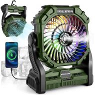 Odoland Portable Misting Fan, 10400mAh Camping Fan with RGB Light & 250mL Water Tank, Battery Operated Rechargeable Mister Tent Fan with Hook, Cooling Mist Fans for Outdoor Patios Beach RV Car Summer
