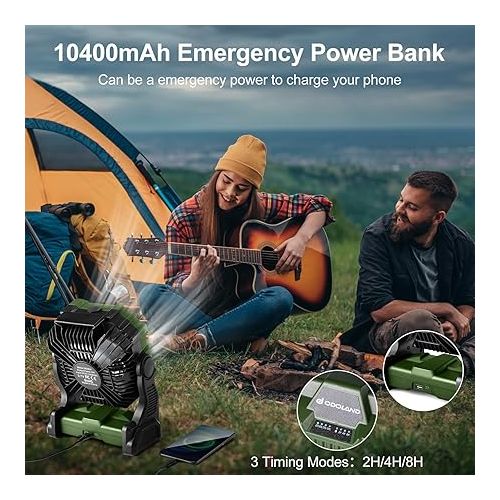  Odoland Portable Misting Fan, 10400mAh Camping Fan with RGB Light & 250mL Water Tank, Battery Operated Rechargeable Mister Tent Fan with Hook, Cooling Mist Fans for Outdoor Patios Beach RV Car Summer